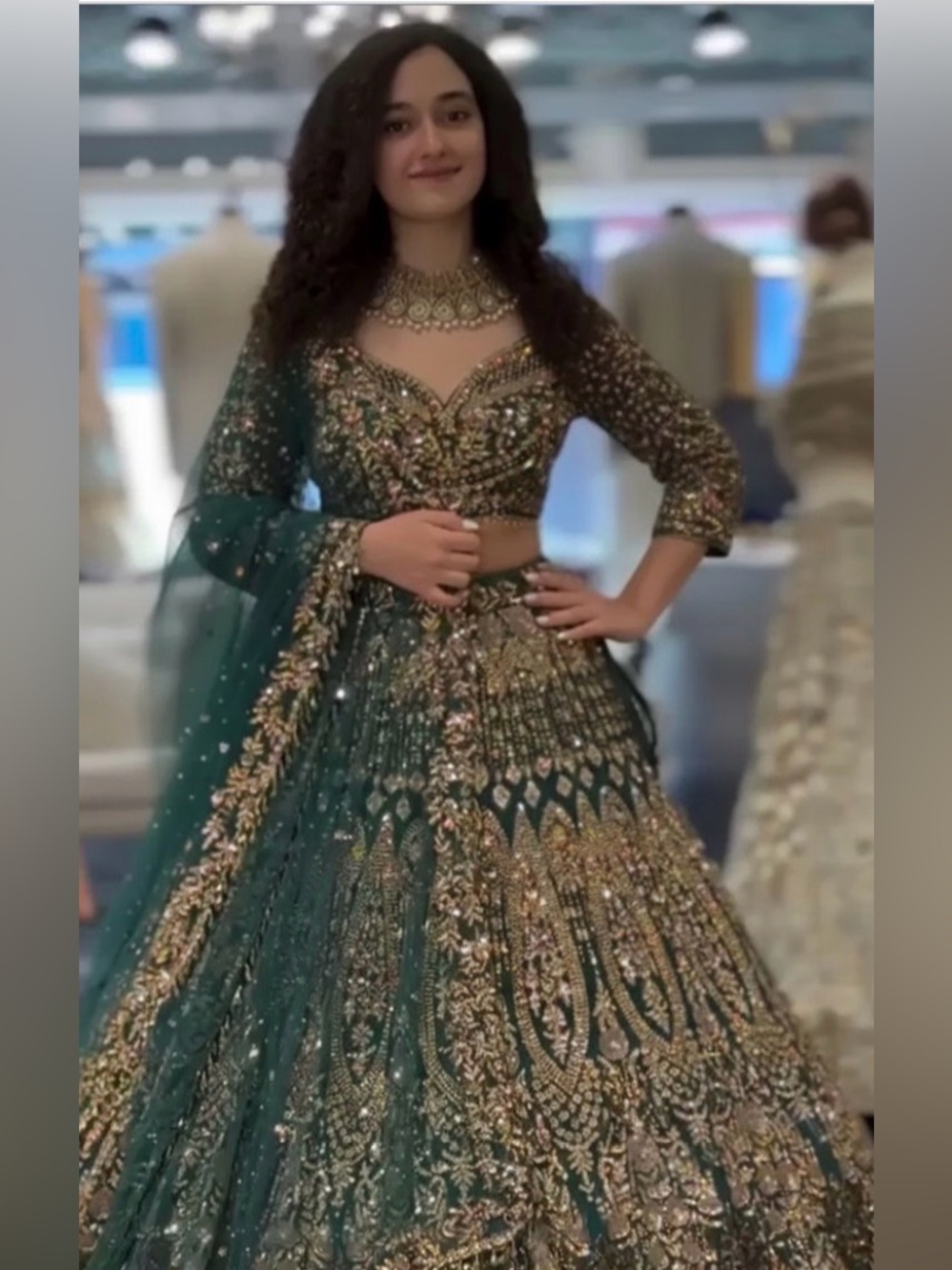 Light Blue Green Bridal Sequin Embroidered Net Lehenga Set